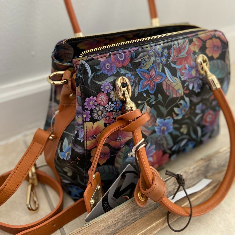 Brand New Italian Leather Floral Purse